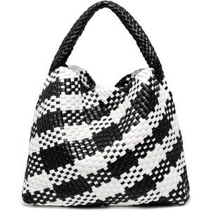 Woven Tote Bag for Women B - Black+white